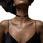 Model wearing the Handmade Twin Ember Necklace by LUMI
