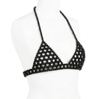 Eclipse Noir black pearl body jewelry bra with adjustable gold-tone chains, LUMI atelier