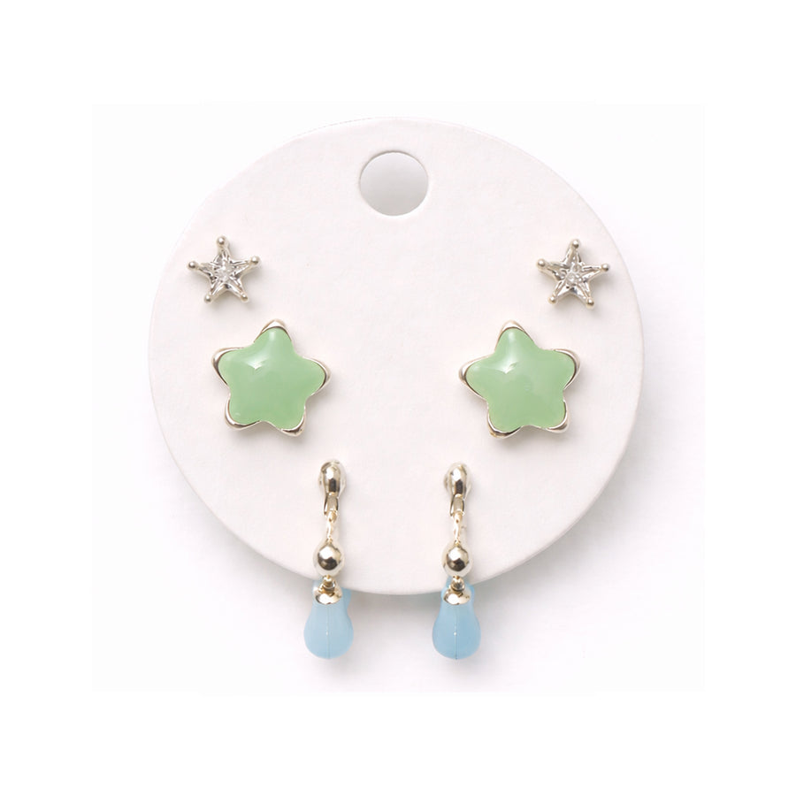 LUMI Celestial Earring - Light Blue and Green with celestial-inspired sparkle in light blue and green tones