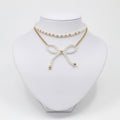 Classic Pearl Bow Layered Chain Necklace