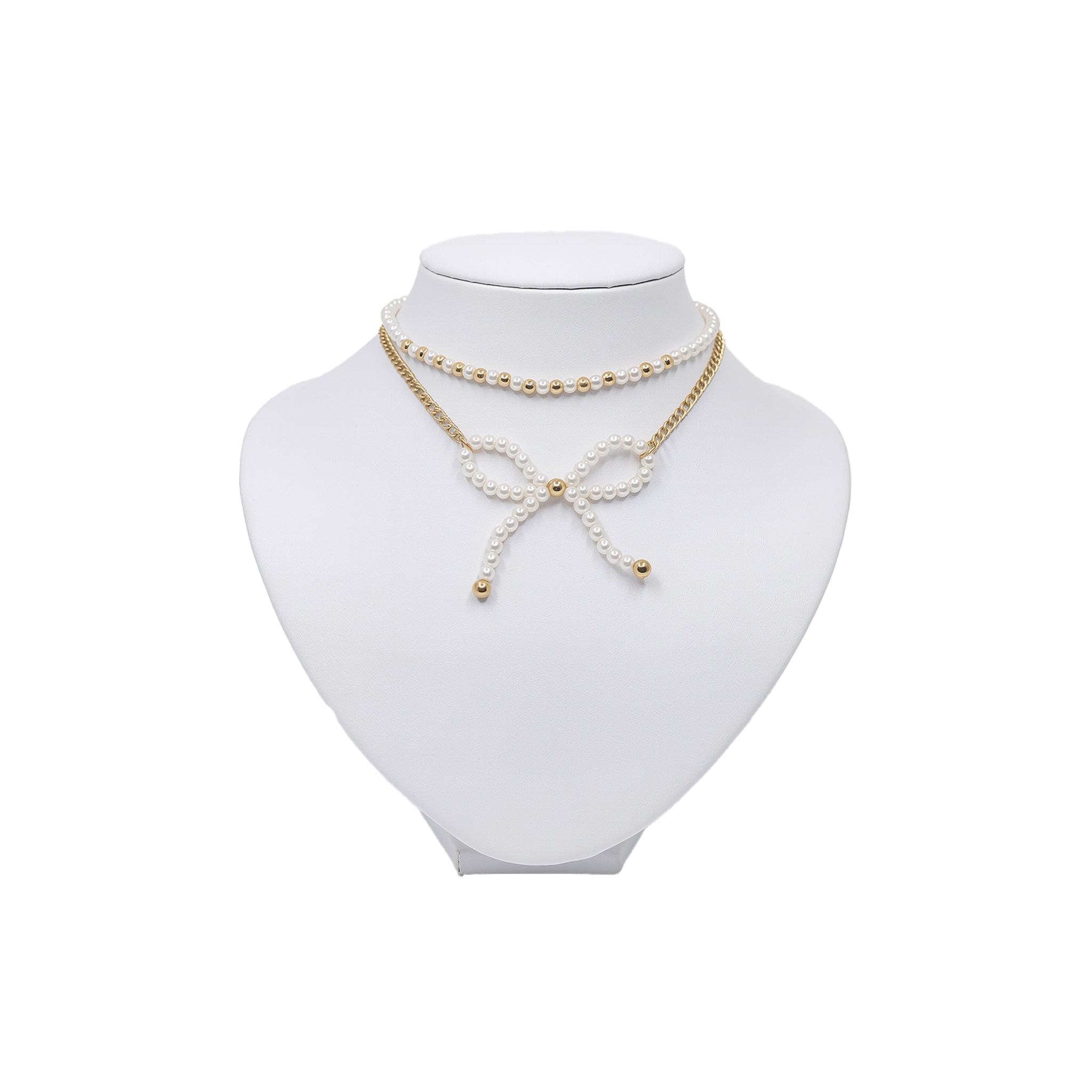 Classic Pearl Bow Layered Chain Necklace