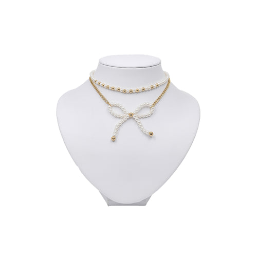 Classic Pearl Bow Layered Chain Necklace