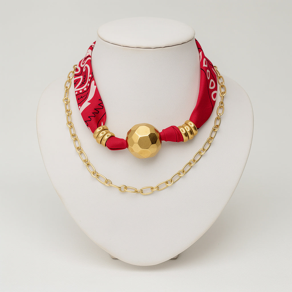 Crimson Muse Mixed-Media Layered Necklace