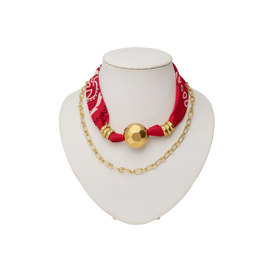 Handmade Crimson Muse Mixed-Media Layered Necklace by Lumi
