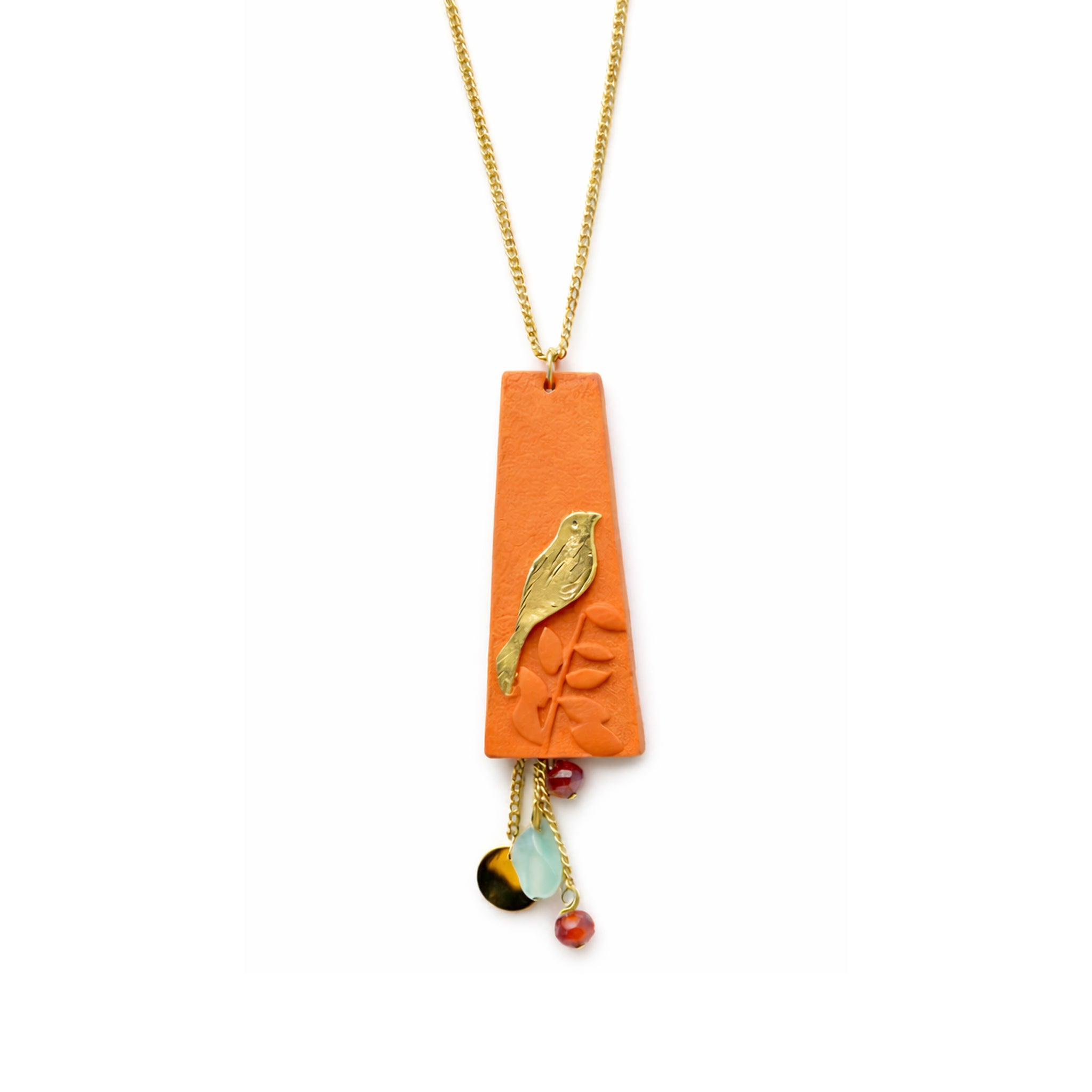 The Artsian Bird Necklace - Orange Color
