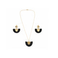 Handmade gold-plated necklace and earrings jewelry set with black accents by LUMI.