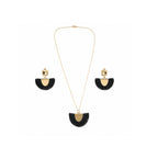 Handmade gold-plated necklace and earrings jewelry set with black accents by LUMI.