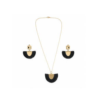 Handmade gold-plated necklace and earrings jewelry set with black accents by LUMI.