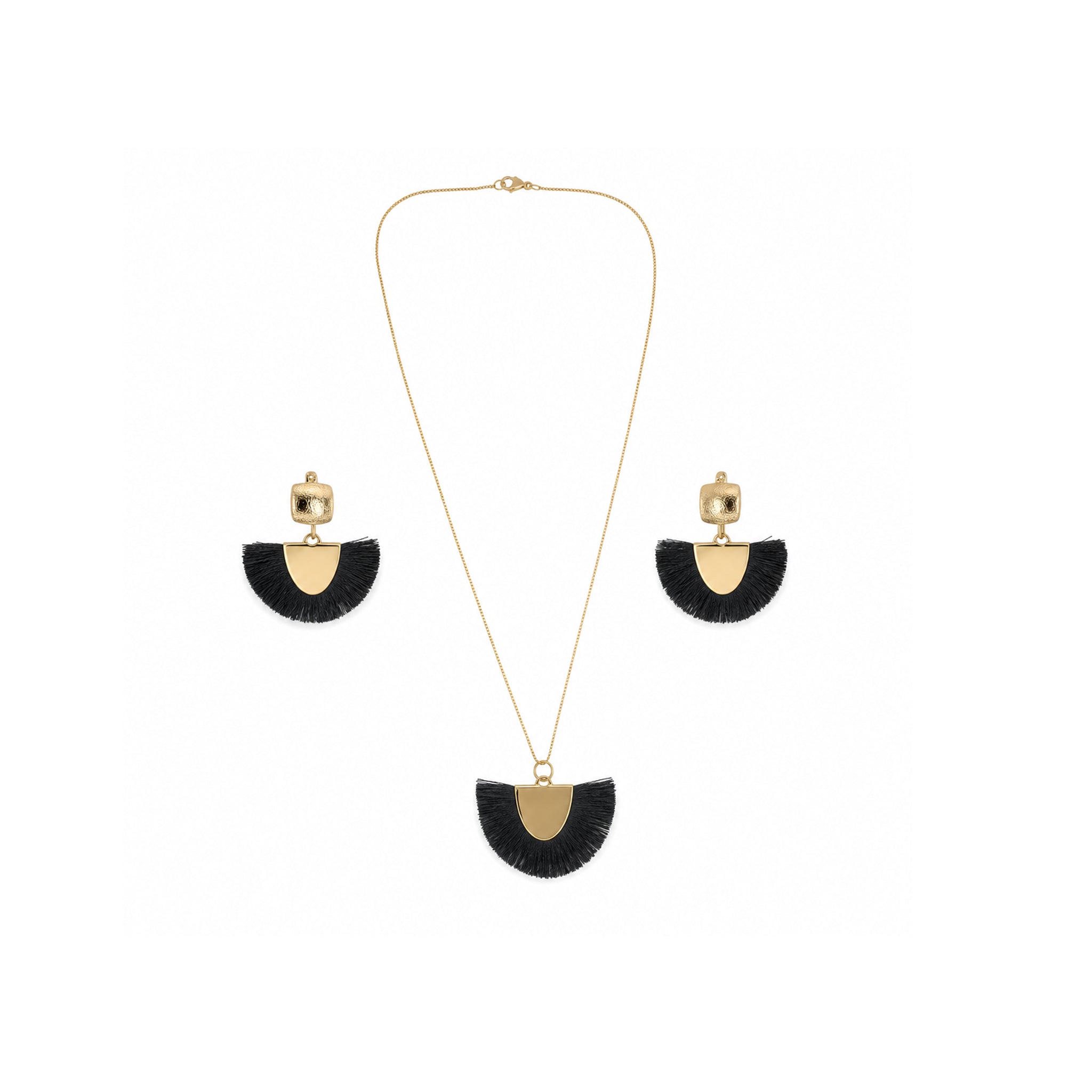 Handmade gold-plated necklace and earrings jewelry set with black accents by LUMI.