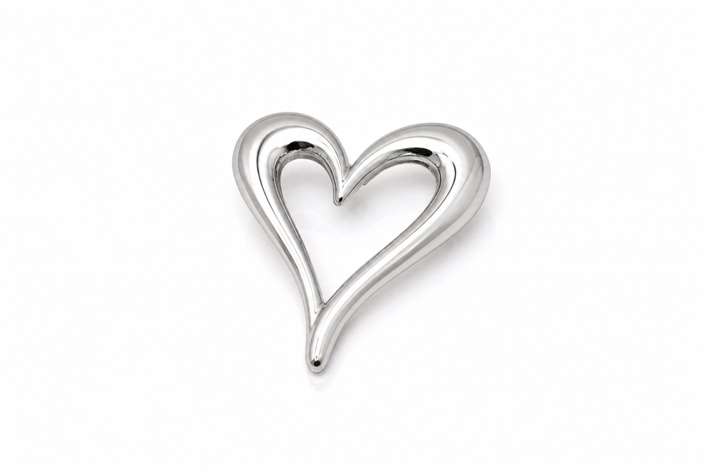 Open Heart Brooch - Silver Color