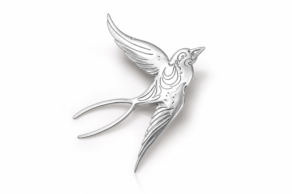 Flying Bird Brooch - Silver Color