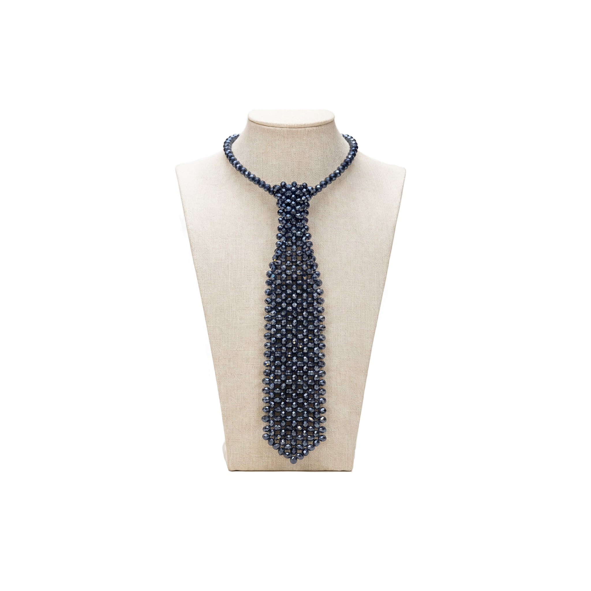 Handmade navy crystal necktie with adjustable chain by Lumi.