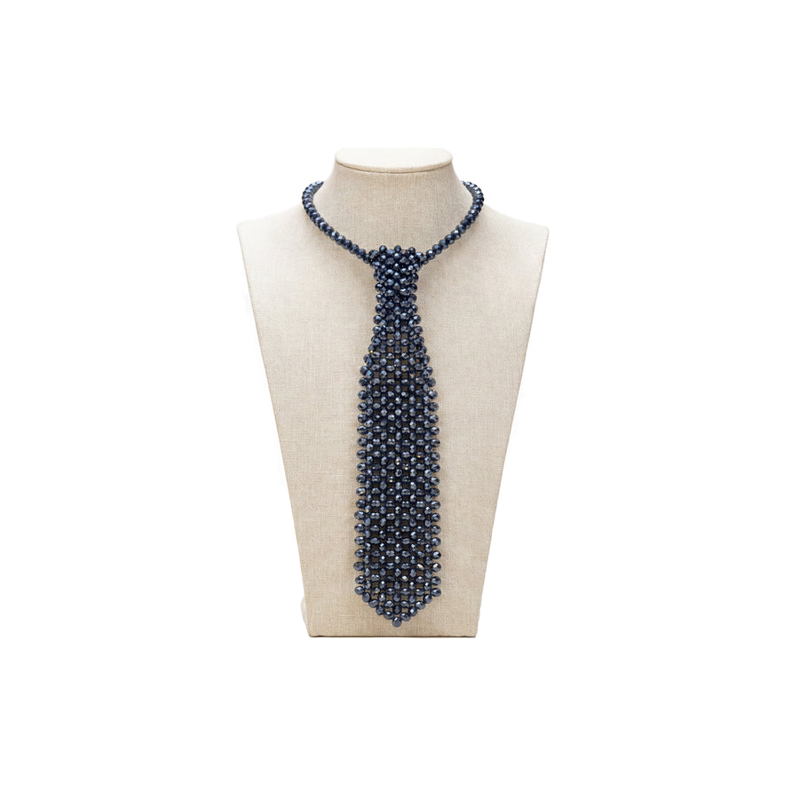 Handmade navy crystal necktie with adjustable chain by Lumi.
