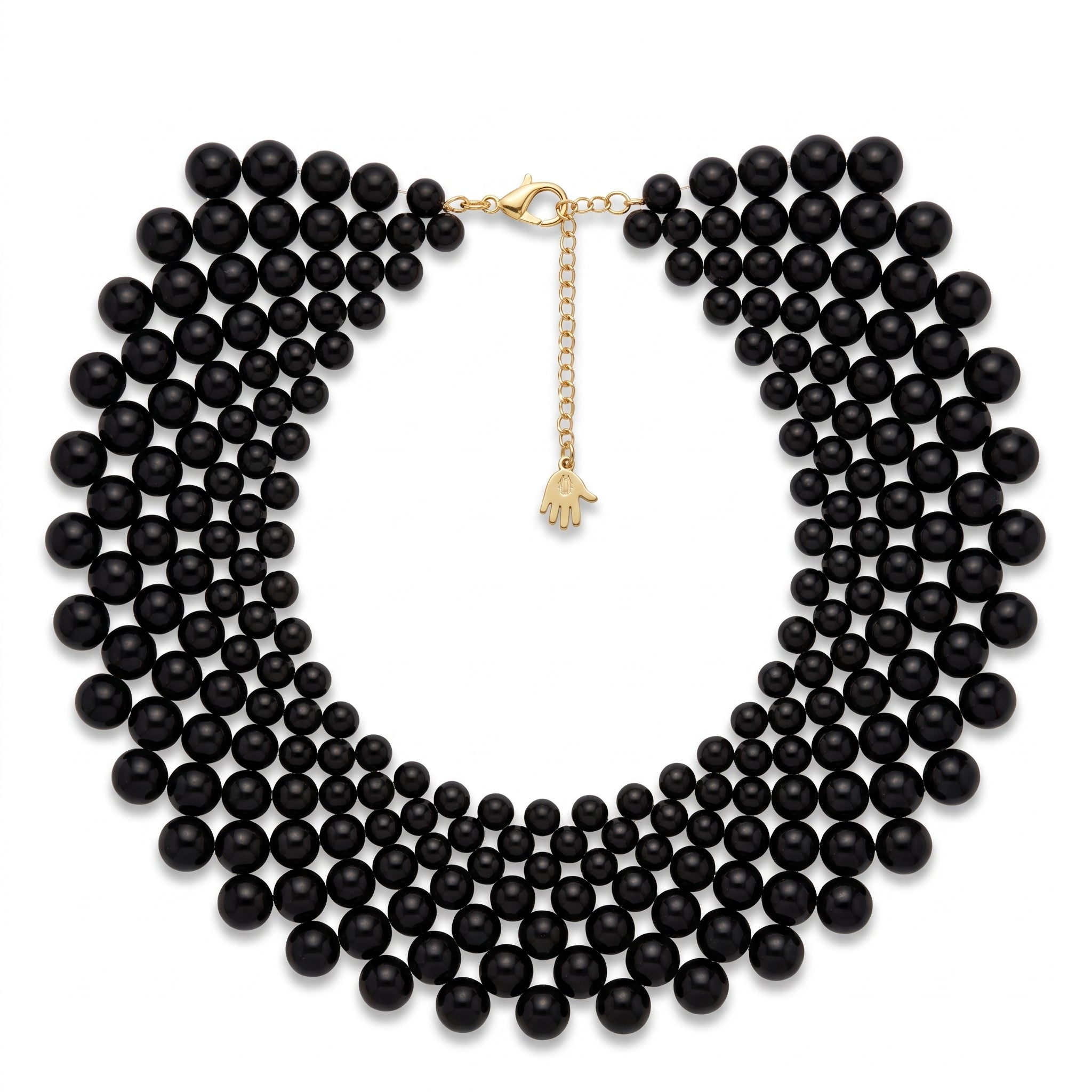 Back view of the LUMI The Noir Cascade Jewelry Set showing the necklace clasp, adjustable extension chain, and matching earrings