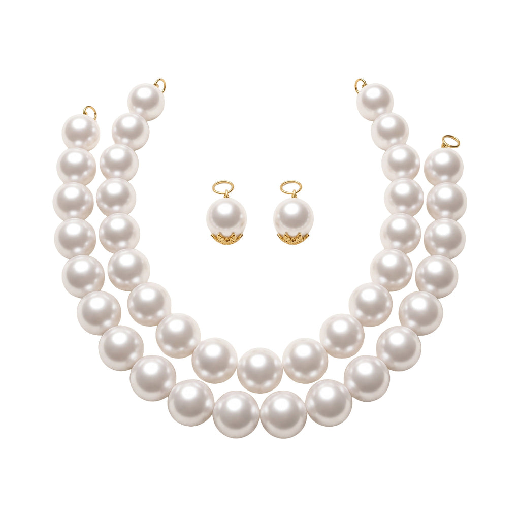 LUMI The Royale Pearl Jewelry Set with a double-strand pearl choker and matching pearl earrings on a white background