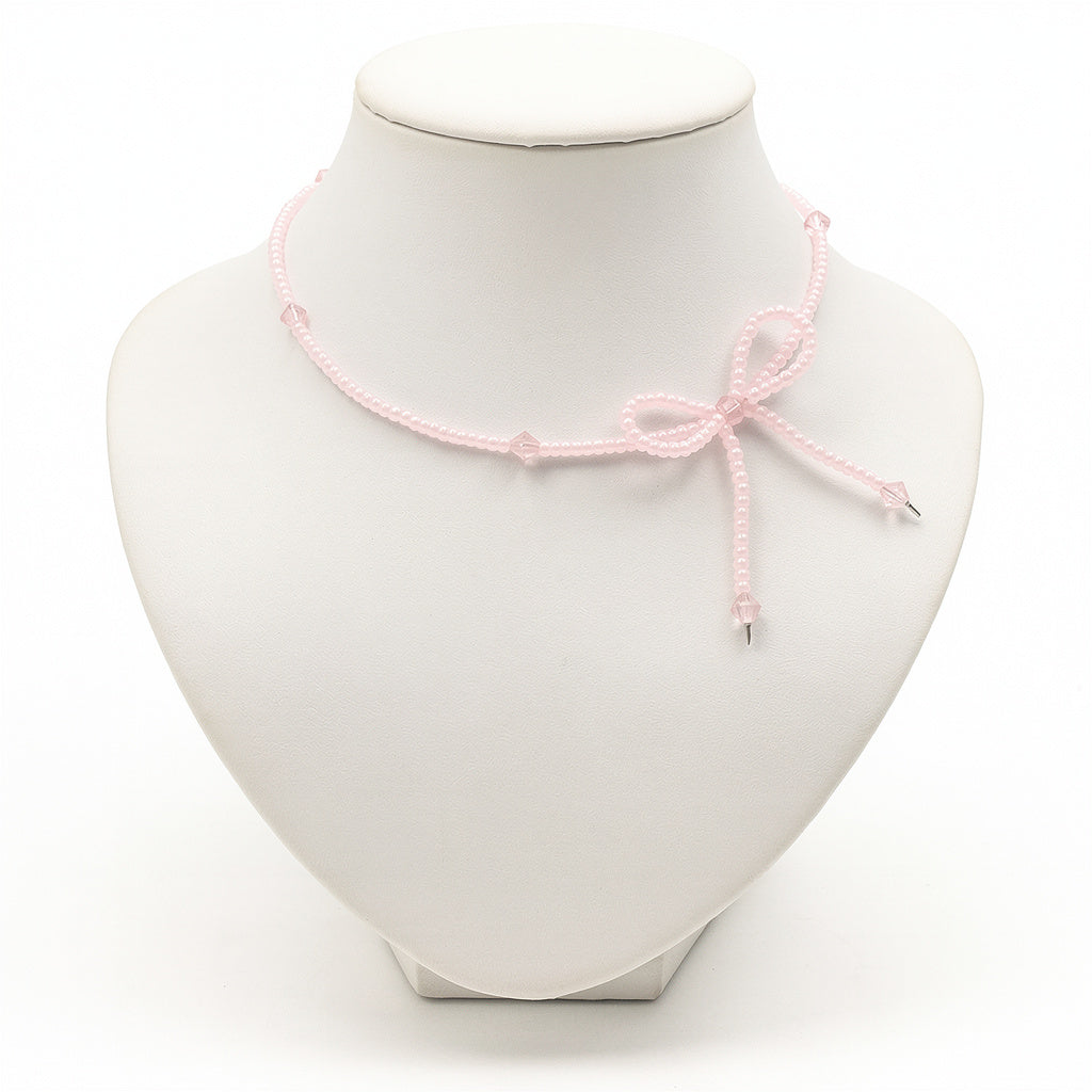 Petal Pink Pearl Bow Necklace