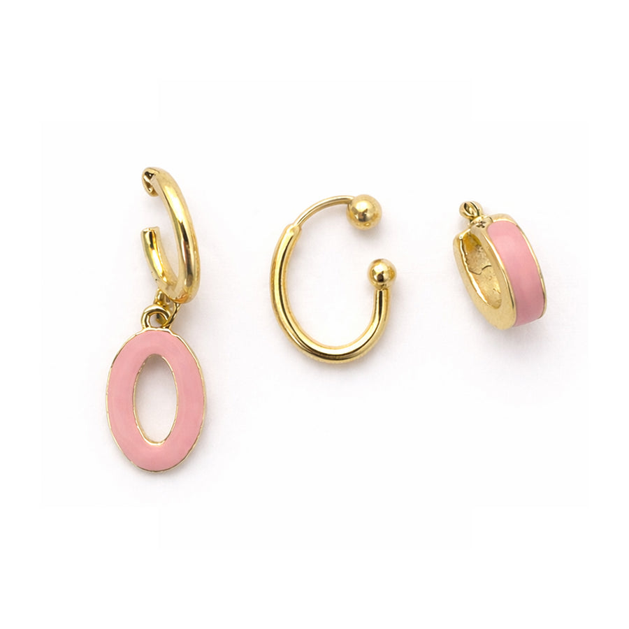 LUMI Pink Oval Trio Earring with three soft pink oval accents