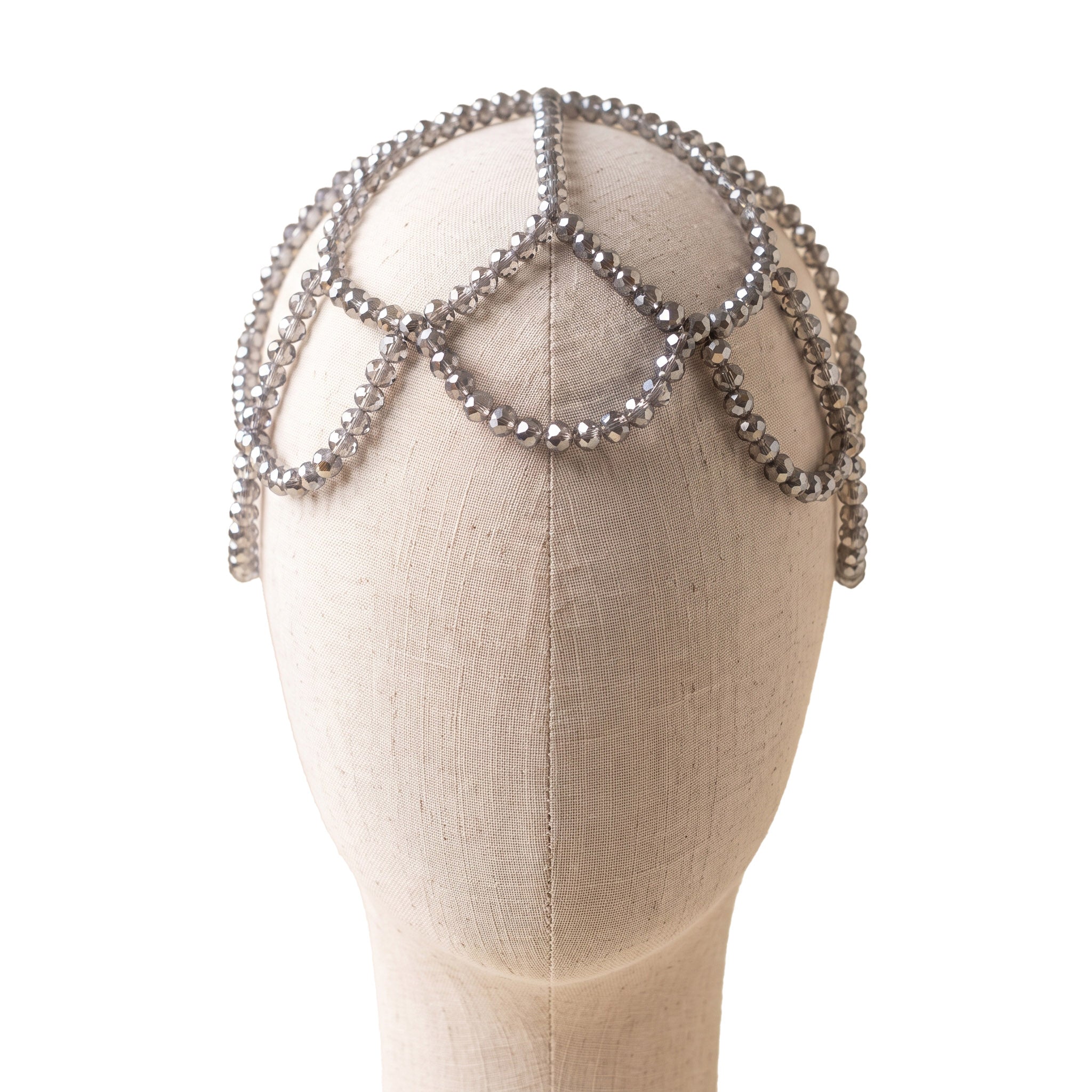 LUMI Aurelia Crystal Headpiece - Silver handcrafted statement headpiece with shimmering silver crystal beads
