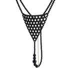 Handmade black pearl body jewelry bikini with adjustable gold-tone chains by LUMI.
