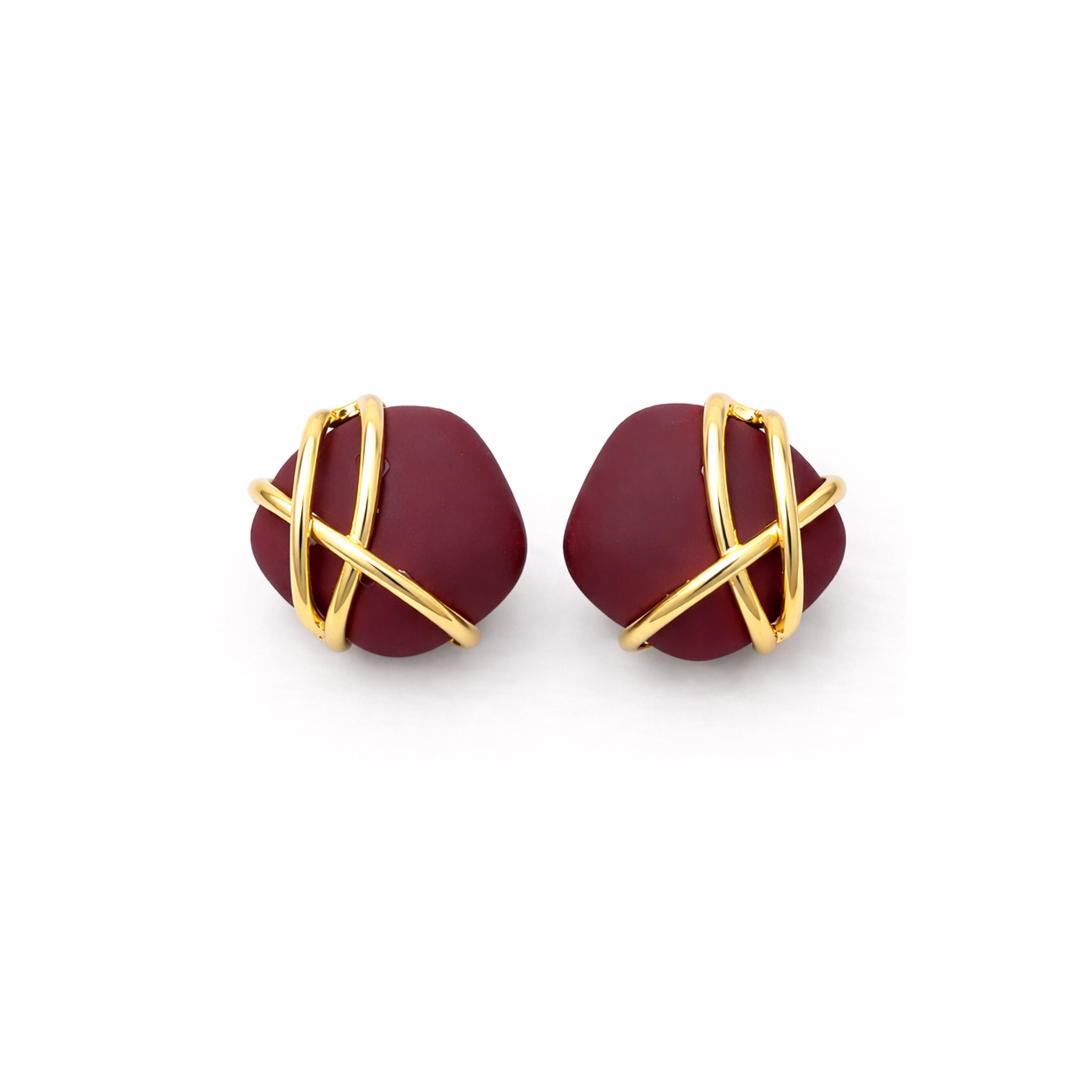 Wrapped Cube Earring - Burgundy Color