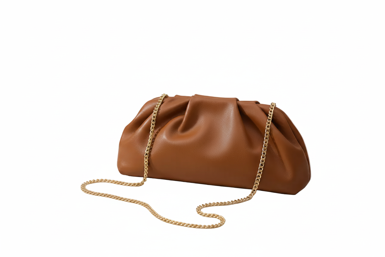 Brown clutch with gold chain - Evening