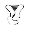 Handmade black pearl body jewelry bikini with adjustable gold-tone chains by LUMI.