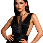 Model wearing the Cravate de Lumière crystal necktie