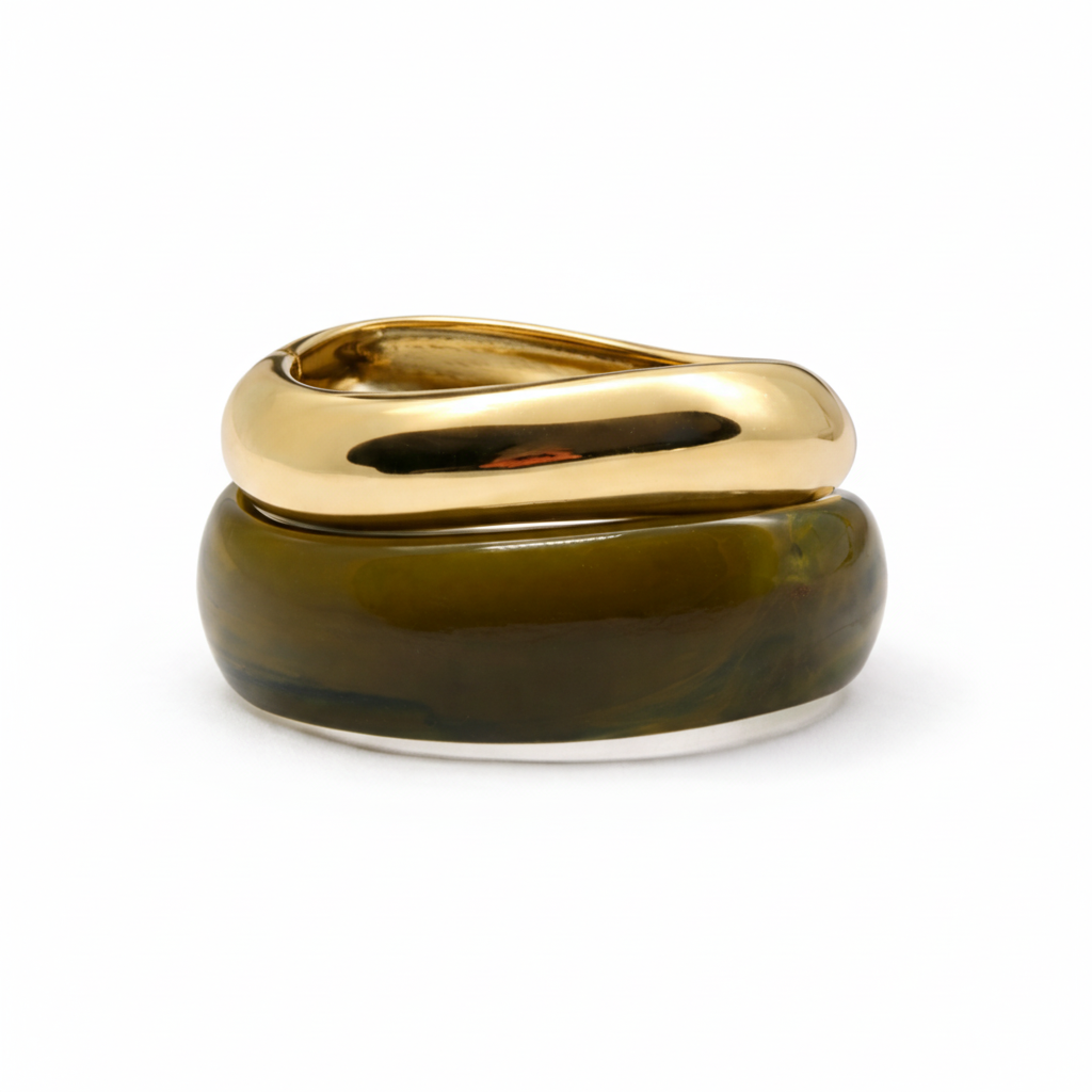 Gold and olive ring set
