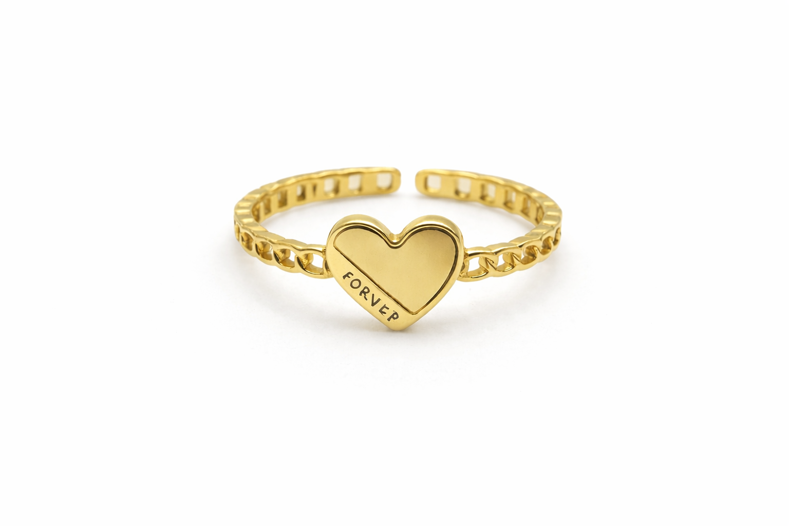 Heart Chain Ring - Golden Color