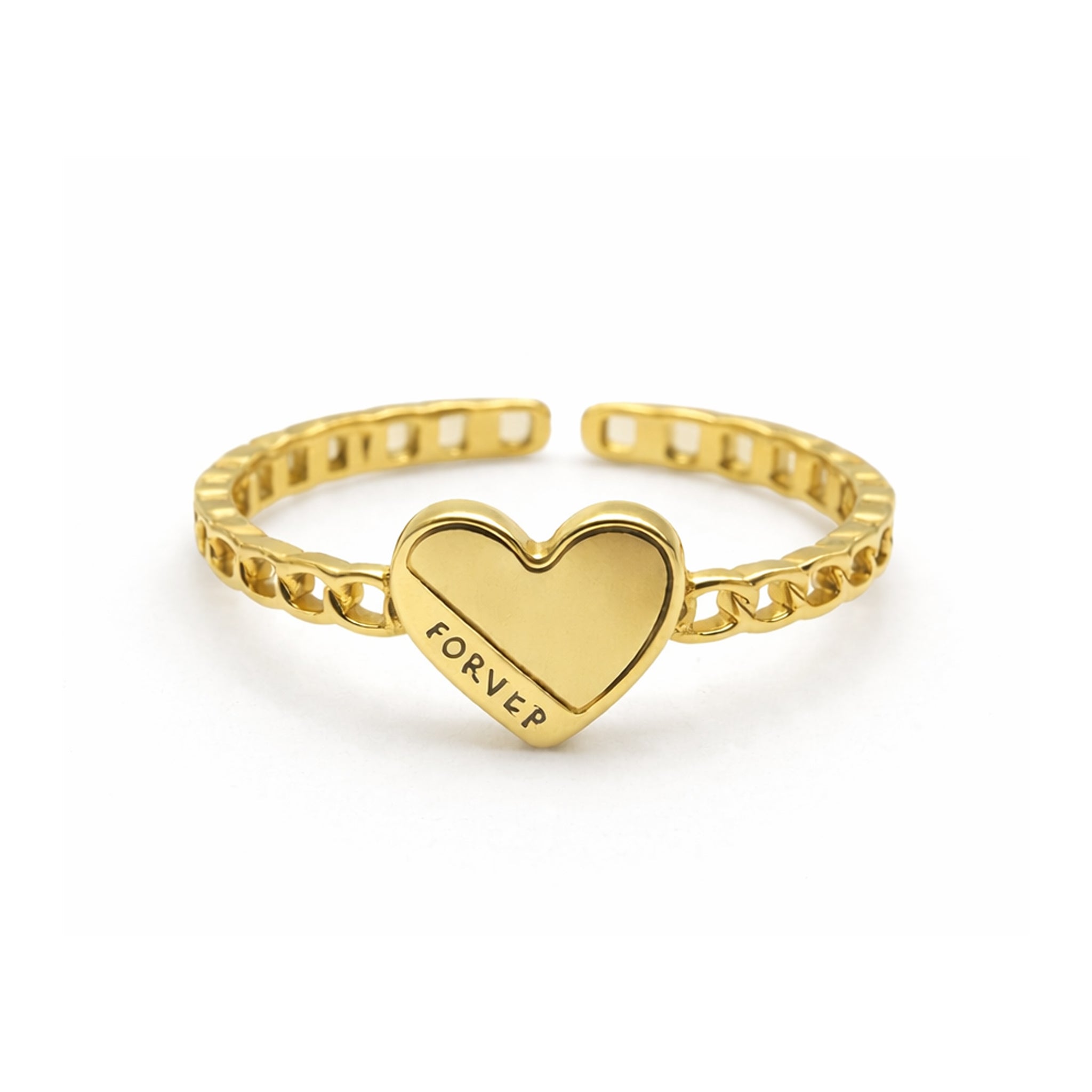 Heart Chain Ring - Golden Color