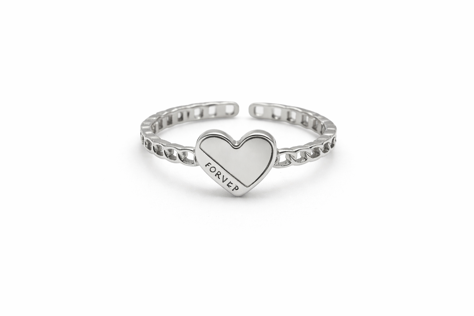 Heart Chain Ring - Silver Color