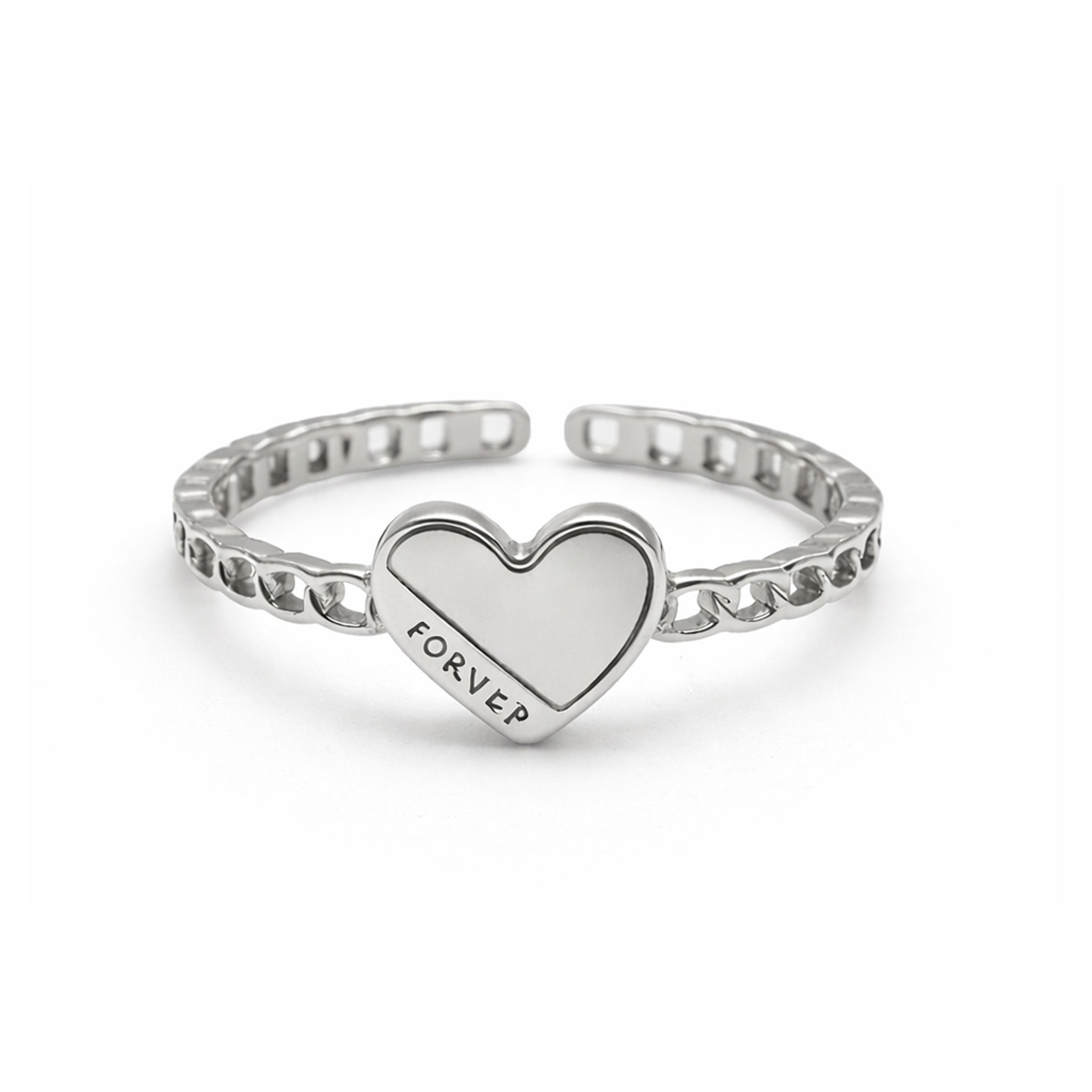 Heart Chain Ring - Silver Color