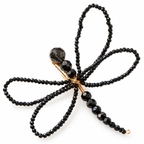 Close-up of the Libellule Navy Crystal Dragonfly Brooch by LUMI, highlighting its faceted glass crystal beads, delicate open wings and handcrafted gold-tone wirework against a white studio background.