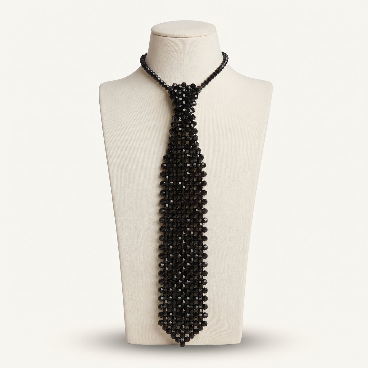Midnight Crystal Necktie in Noir by LUMI, handmade with faceted black glass crystal beads in a cascading tie silhouette.