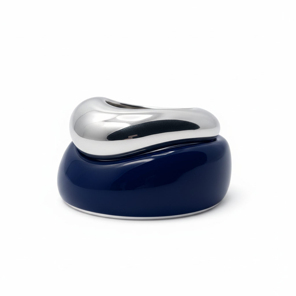 Silver and navy ring set